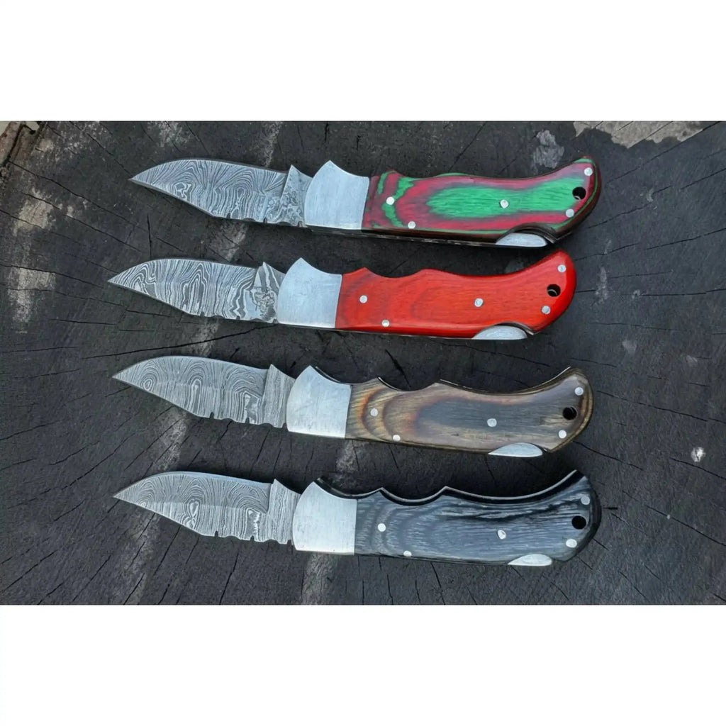 Handmade Damascus Steel Folding Knife – 4 Premium Handle Variations