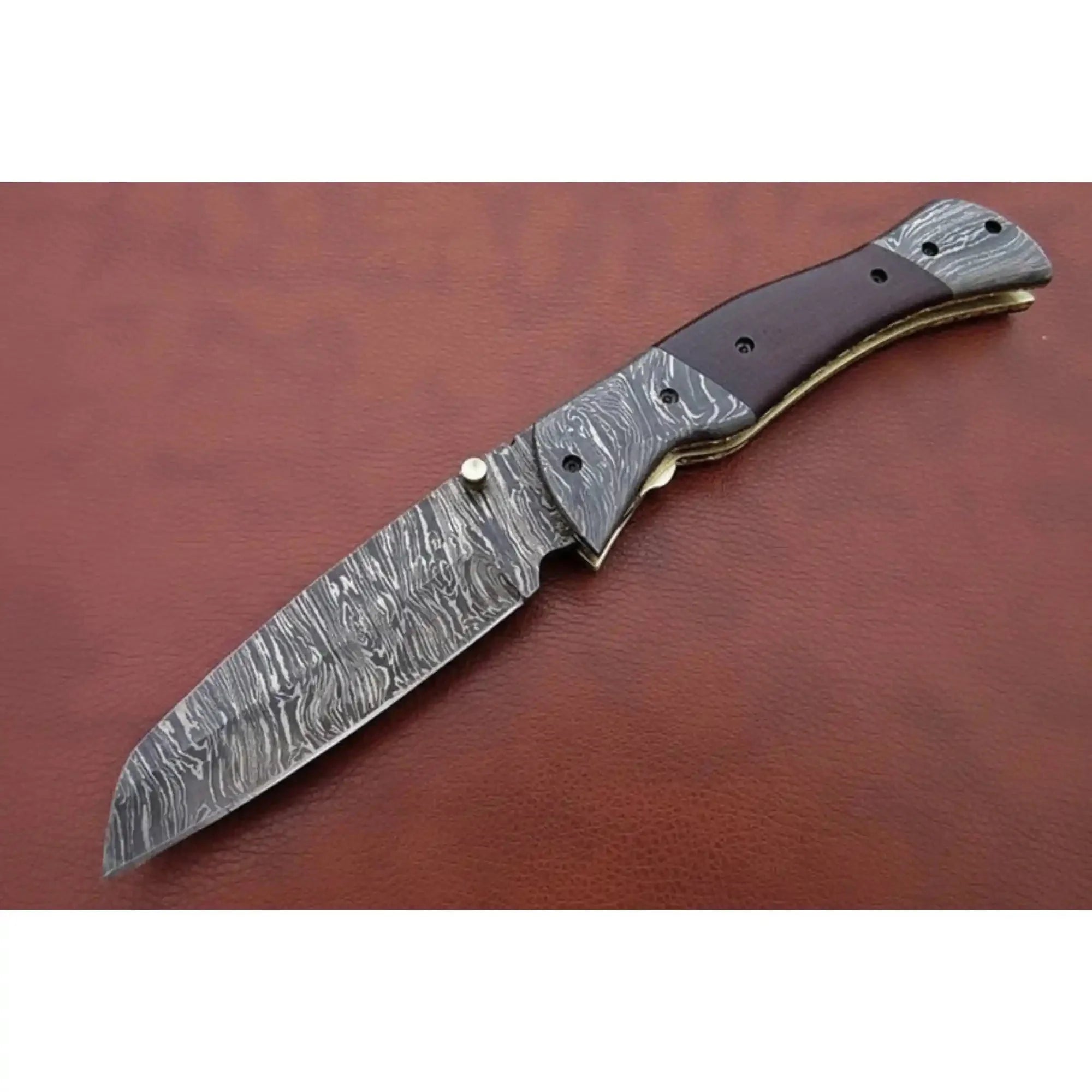 Handmade Damascus Steel Folding Knife – Matte Black Handle with Brass Liner & Thumb Stud | JW SteelCrafts