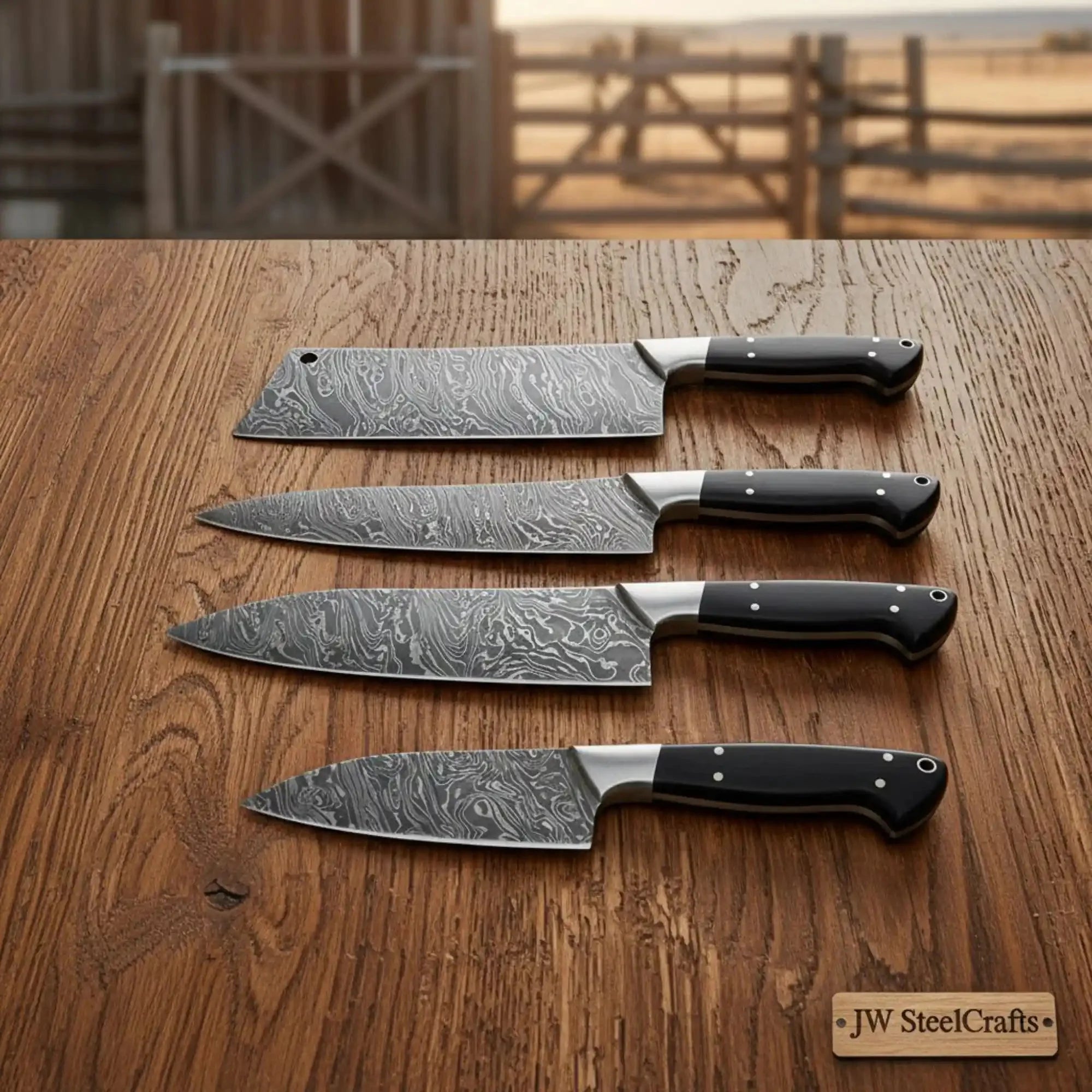 4-Piece Handmade Damascus Steel Kitchen Knife Set with Pakka Wood Handles