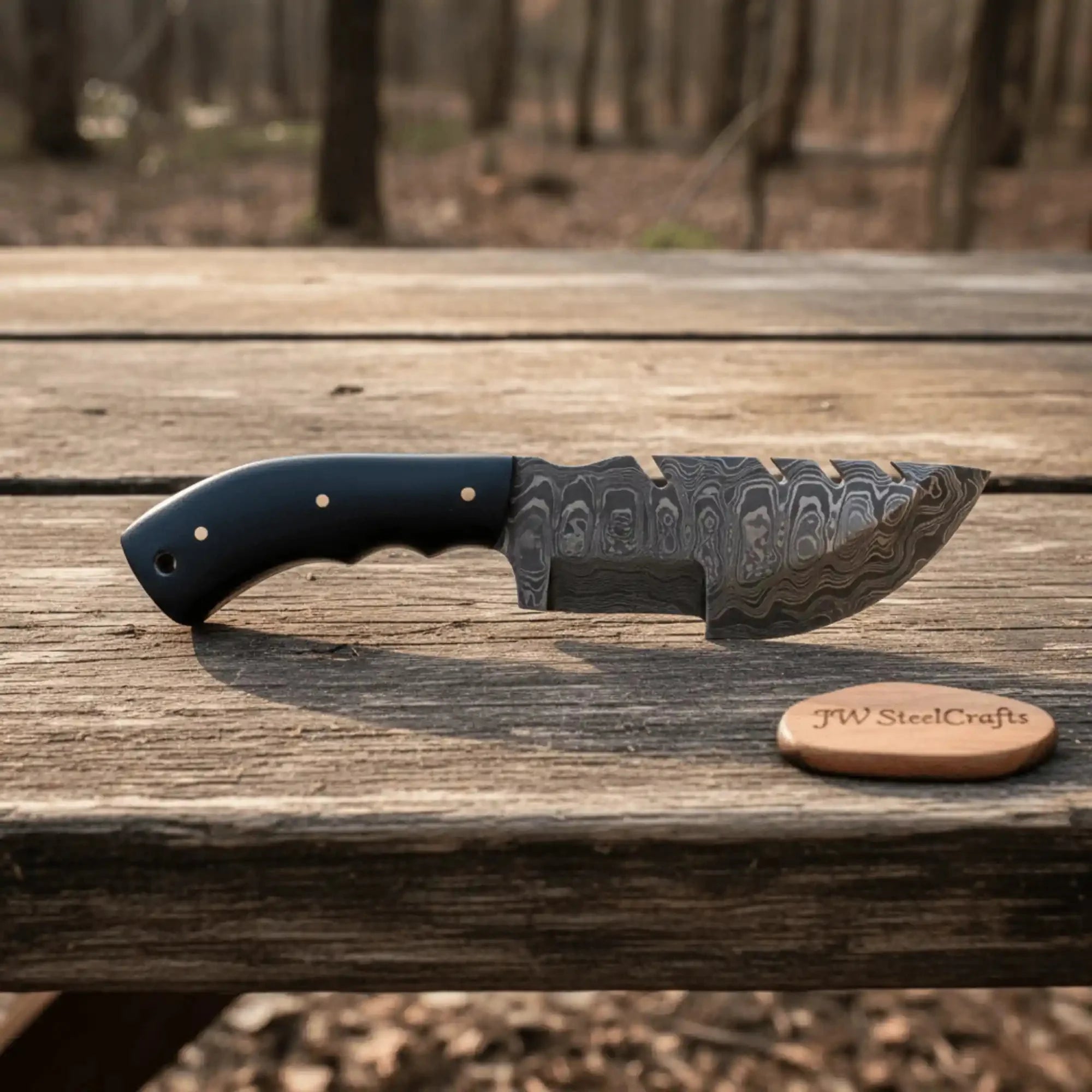 Handmade Damascus Tracker Knife with Black Micarta Handle, Fixed Blade Outdoor Hunting Knife