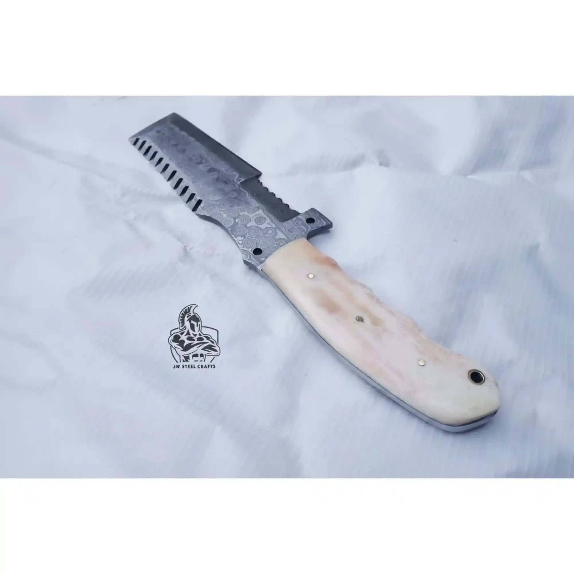 Handmade Damascus Tracker Knife with Bone Handle, Fixed Blade Bushcraft Survival Knife