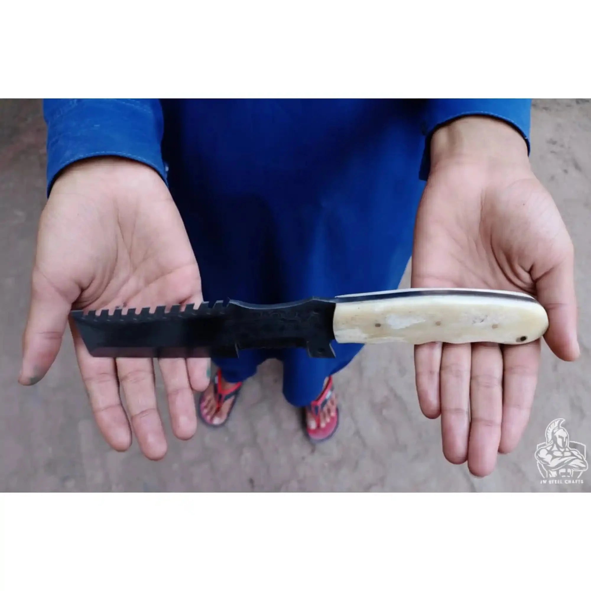 Handmade Damascus Tracker Knife with Bone Handle, Fixed Blade