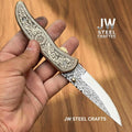 Handmade Engraved Folding Knife – Brass Handle EDC Pocket Knife