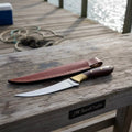Handmade Fillet Knife – 11 Inch Overall, Curved Fish Filleting Blade with Rosewood Handle, Full Tang Fishing Knife with Leather Sheath, JW SteelCrafts