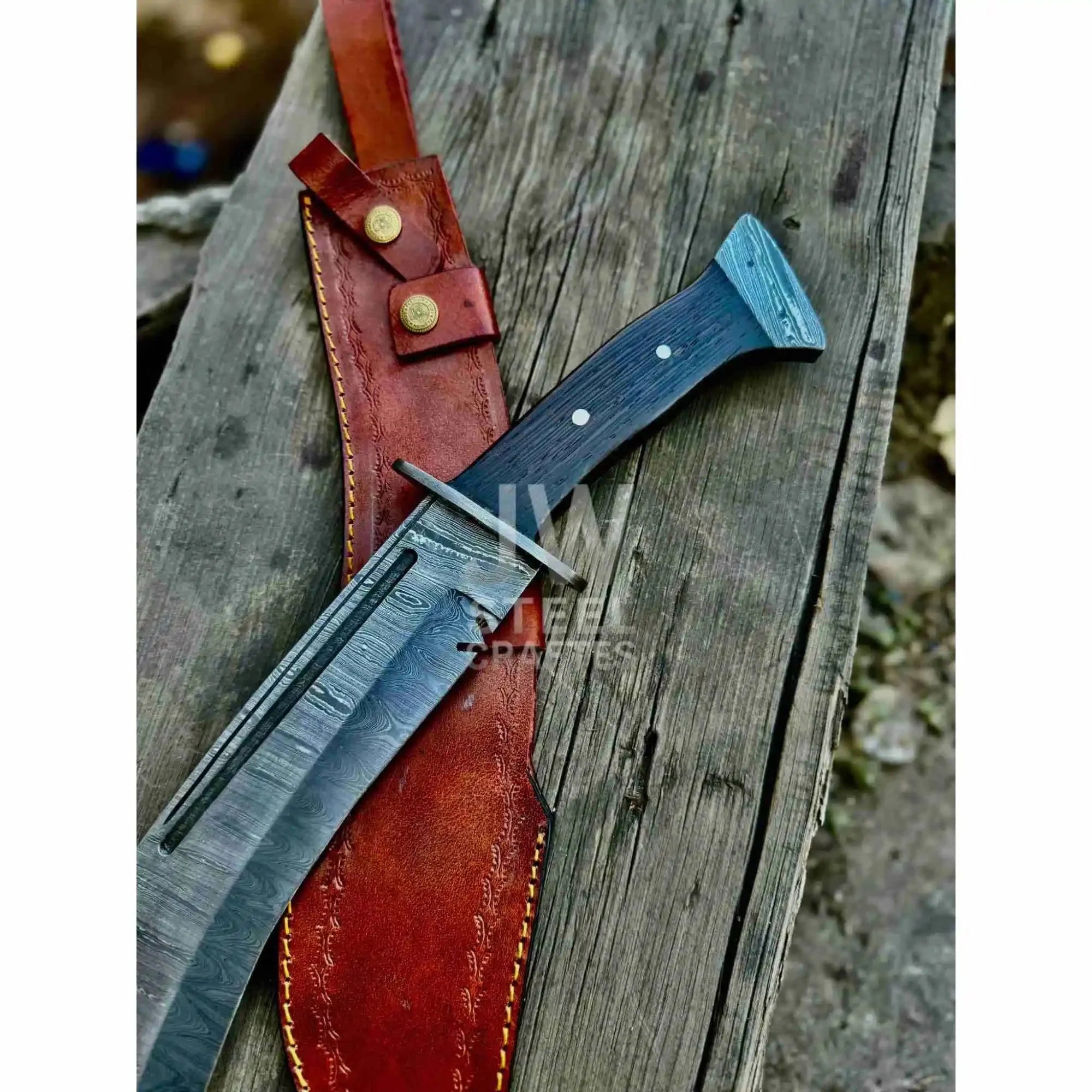 Handmade Kukri Bowie Knife Damascus Steel Recurve Blade Full Tang with Leather Sheath – JW SteelCrafts