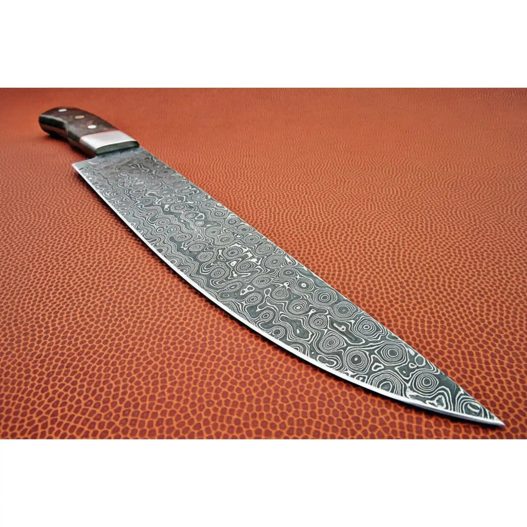 Handmade Raindrop Damascus Chef Knife 9 Inch Blade, Full Tang Forged Kitchen Knife with Stabilized Wood Handle, Professional Meat Cutting and Cooking Knife JW SteelCrafts