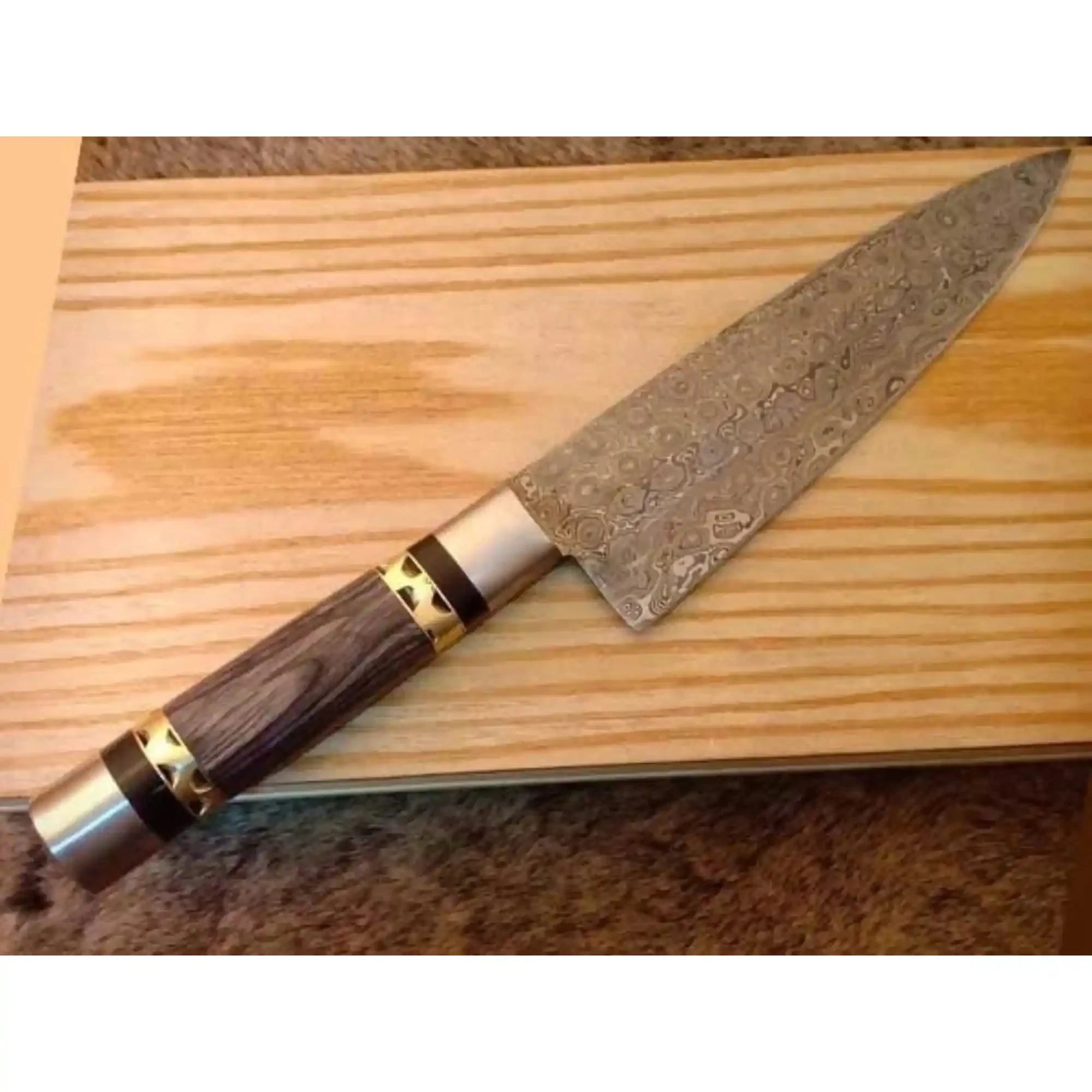 Handmade Raindrop Damascus Chef Knife, Full Tang 12 Inch Kitchen Knife with Grey Wood Handle