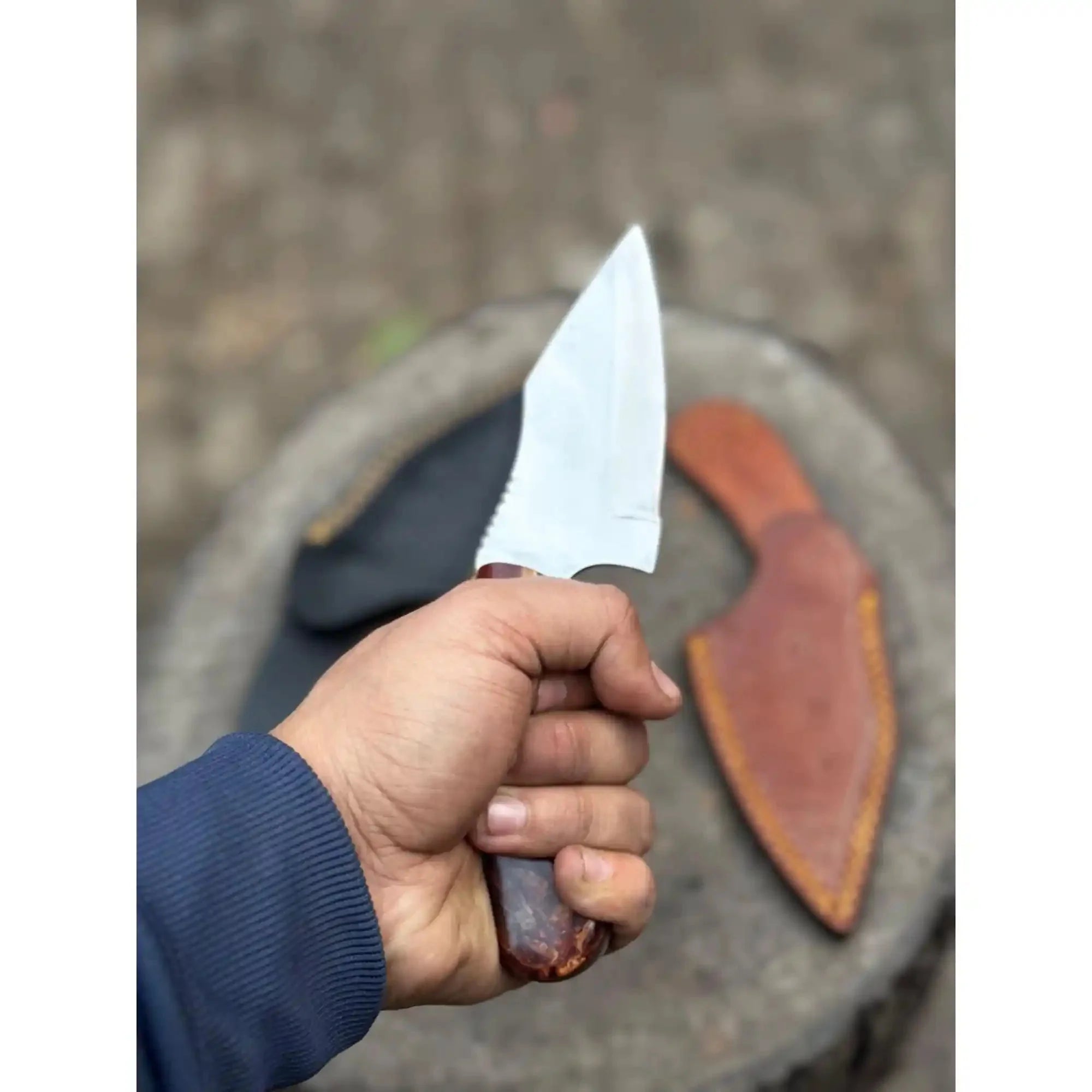 Handmade Stainless Steel Outdoor Knife – Red Swirl Resin Handle | Leather Sheath – JW SteelCrafts