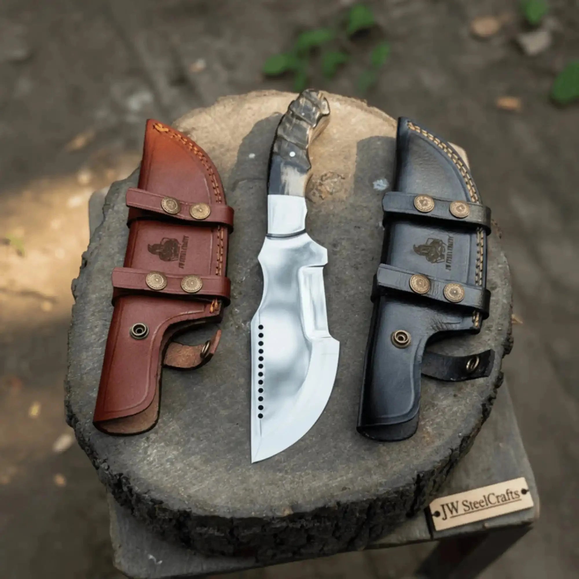 Handmade Stainless Steel Tracker Knife – Ram Horn or Wendi Wood Handle | Heavy Duty Hunting & Camping Knife | JW SteelCrafts