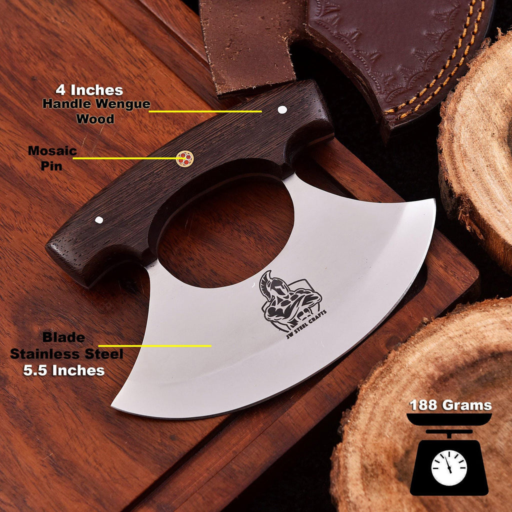 Handmade Stainless Steel Ulu Knife – Wenge Wood Handle | 5.5” Blade | Mosaic Pin | JW SteelCrafts
