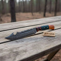 Handmade Damascus Steel Harpoon Point Bowie Knife with Coffin Handle Grip