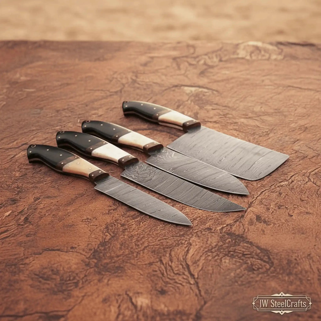 High-Carbon Damascus Butcher Cleaver and Precision Kitchen Knife Set