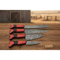Handmade Red Wood Handle Damascus Kitchen Knife Set - 4 Piece Carving Chef Utility