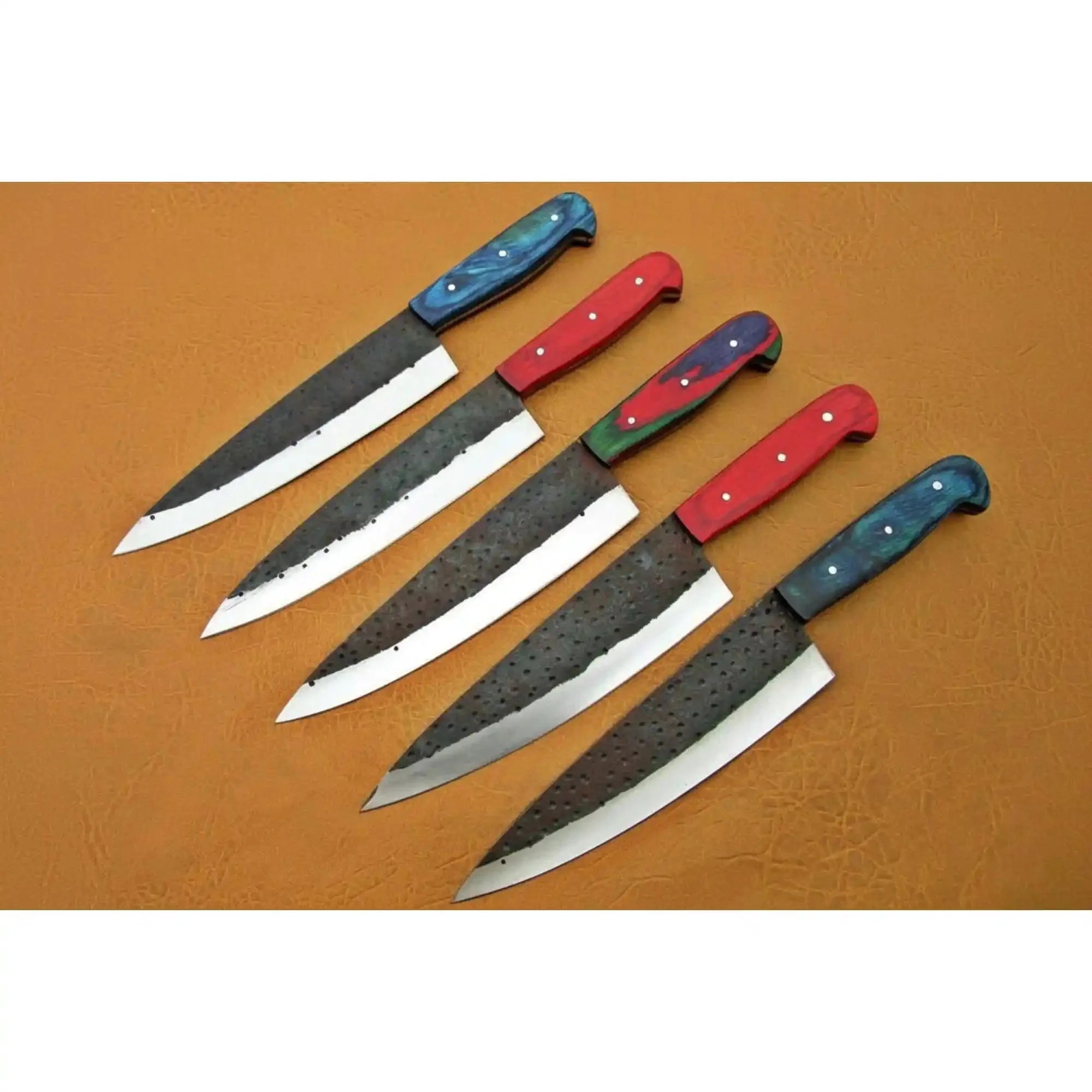 JW SteelCrafts 5-Piece Gyuto Set, Kurouchi Carbon Steel Blades, Multicolor Pakka Wood Handles
