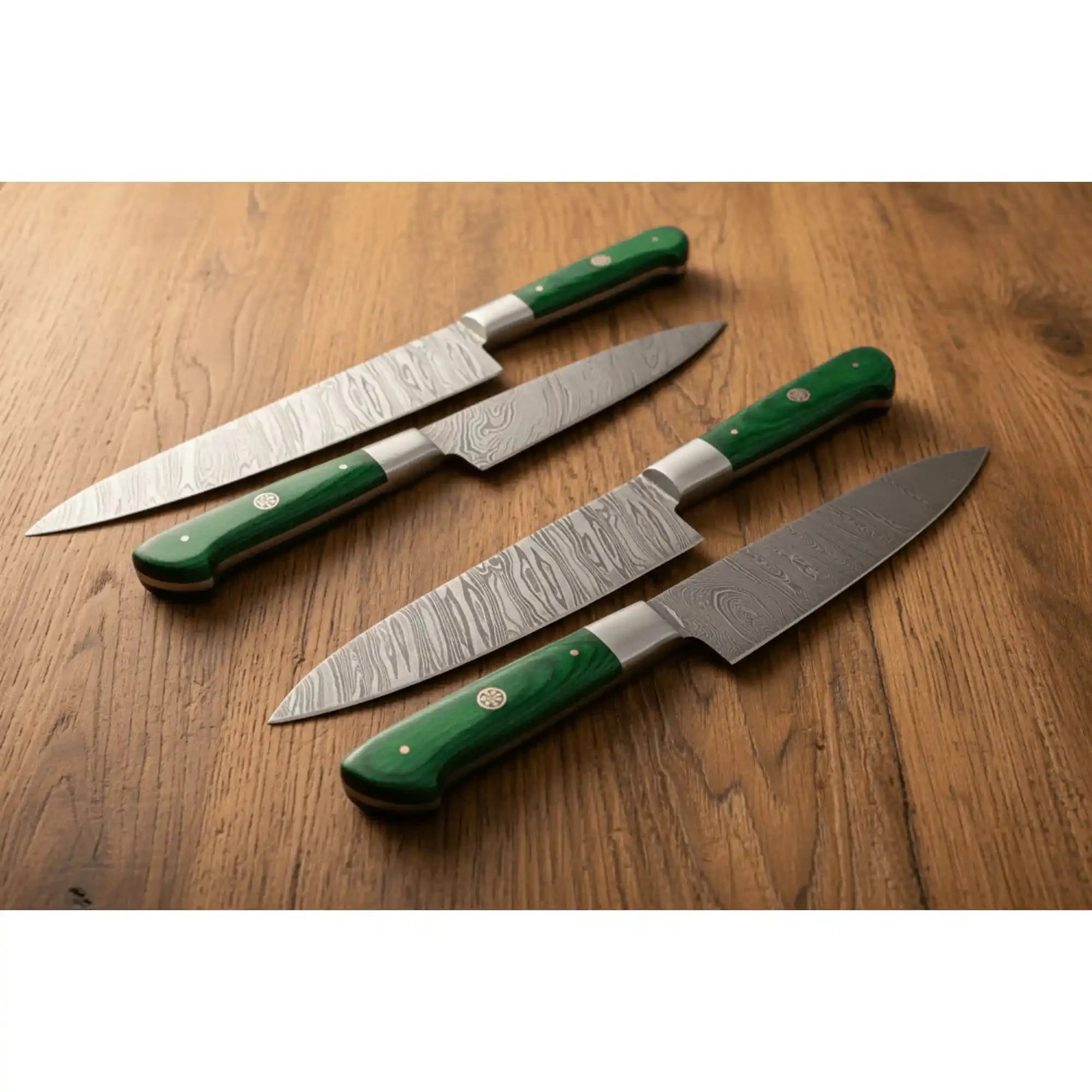 6-Piece Damascus Kitchen Knife Set with Green Wood Handle - Professional Cooking Collection