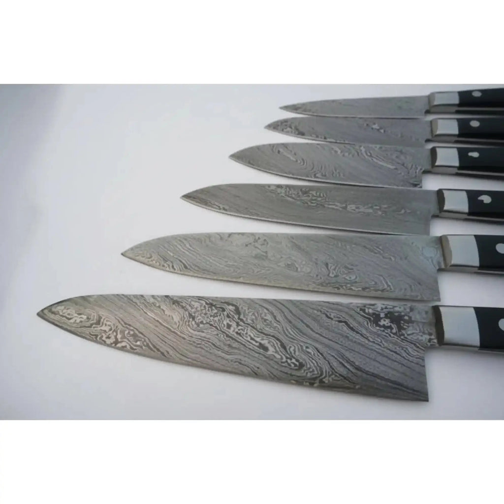6-Piece Damascus Kitchen Knife Set with Green Wood Handle - Professional Cooking Collection