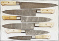 6-Pc Damascus Knife Set: Gyuto, Santoku, Nakiri, Boning, Utility, Paring Knives + Leather Roll