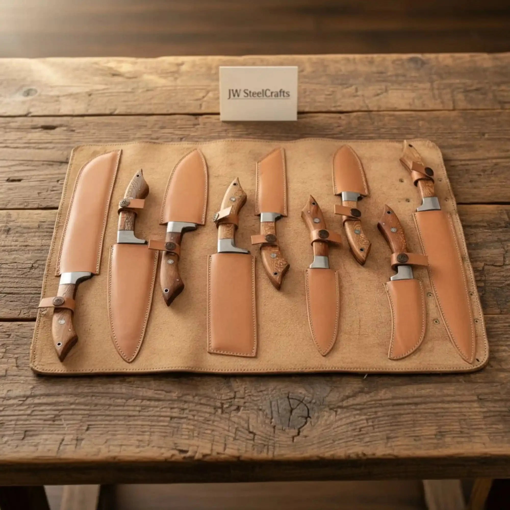 Premium 8-Piece Damascus Kitchen Knife Set with Rosewood Handles