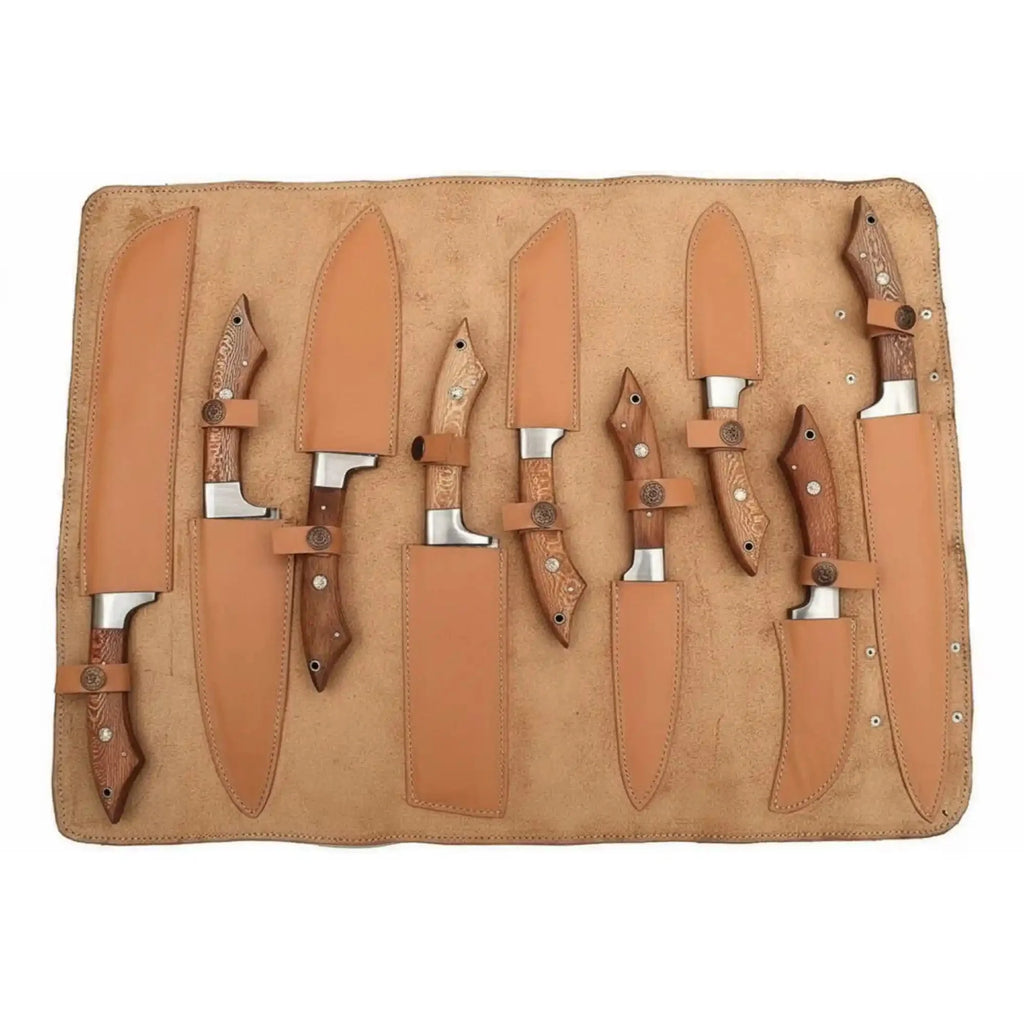 8-Piece Handmade Damascus Kitchen Knife Set with Walnut Wood Handles