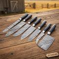 JW SteelCrafts Damascus Butcher & Slicing Knife Set — Cleaver, Gyuto, Santoku & Utility Blades