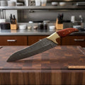 JW SteelCrafts Hand-forged Damascus Gyuto Chef Knife – Red Pakka Wood & Brass Bolster