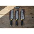 JW SteelCrafts Handcrafted Damascus Chef Knife Set (3-Piece) – Professional Kitchen Knives with Luxury Brass Bolster & Leather Sheaths