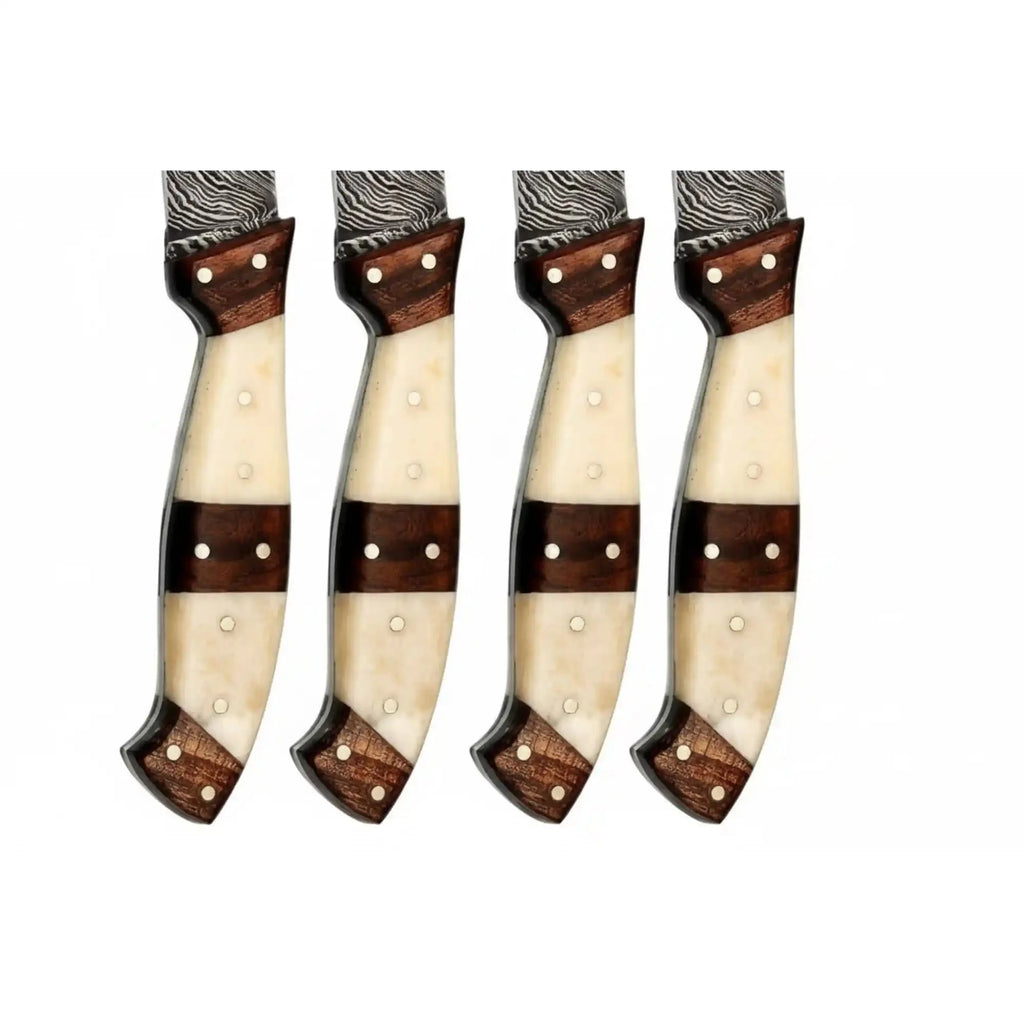 5-Piece Handmade Damascus Steak Knife Set, Bone & Rosewood Handle, Premium Dining Knives