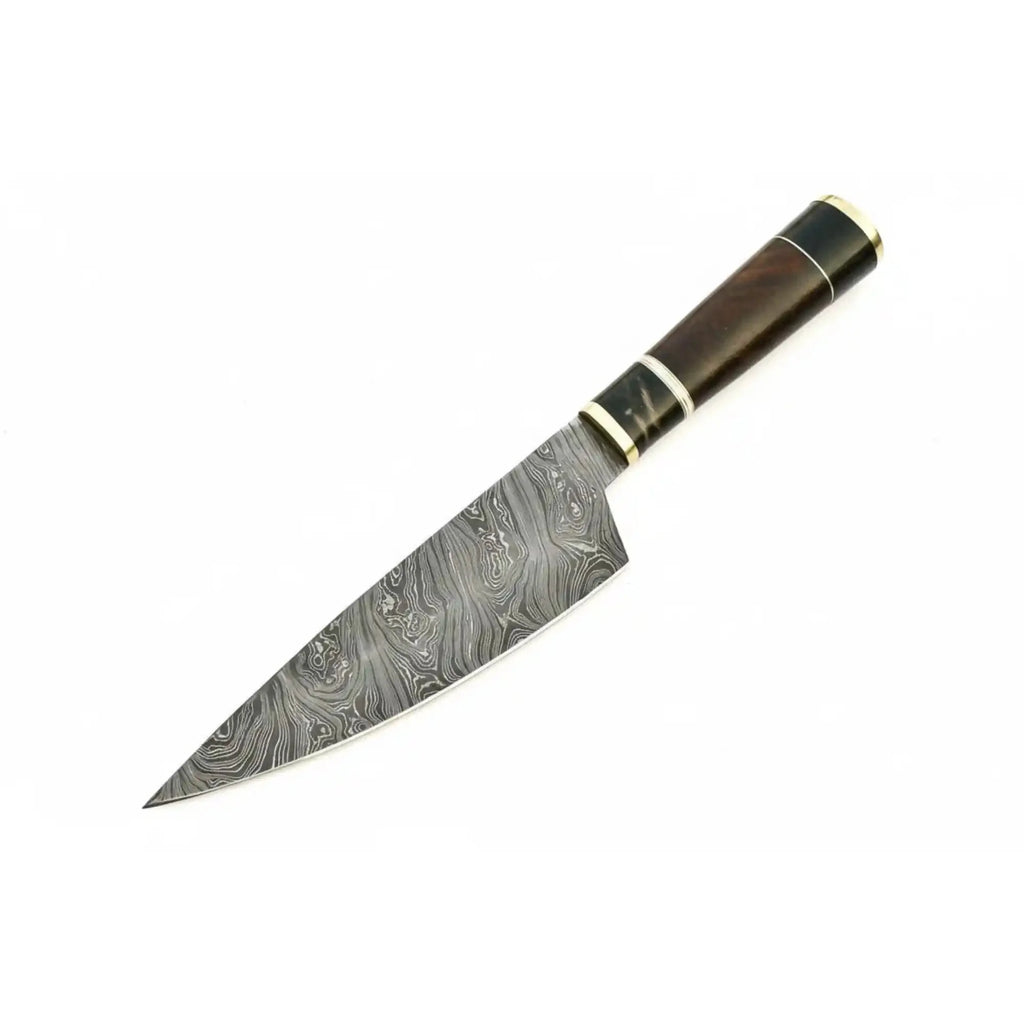 JW SteelCrafts Kiritsuke Butcher Slicer, Hand-forged Damascus, Brass-Capped Hardwood Handle
