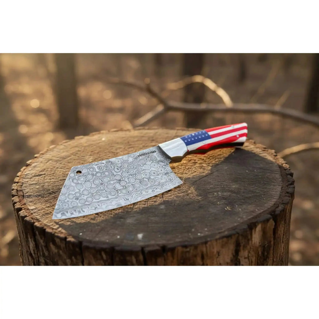 Ko Bunka Damascus Knife Reverse Tanto USA Flag Handle