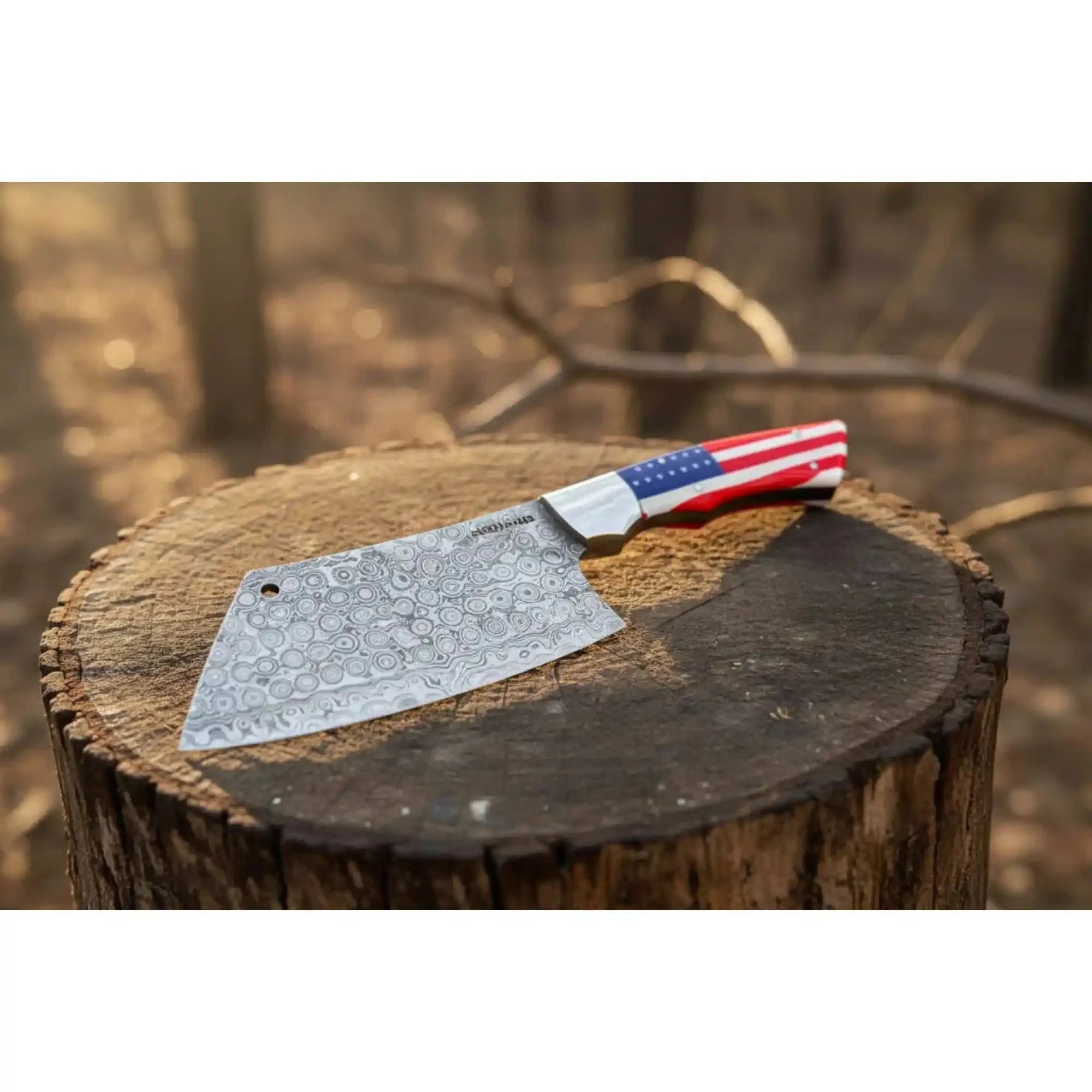 Ko Bunka Damascus Knife Reverse Tanto USA Flag Handle