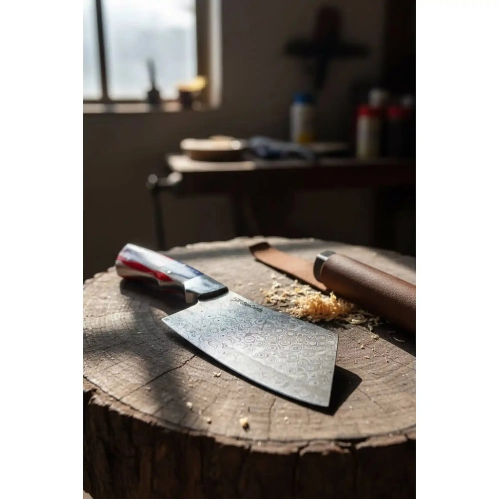 Ko Bunka Damascus Knife Reverse Tanto USA Flag Handle