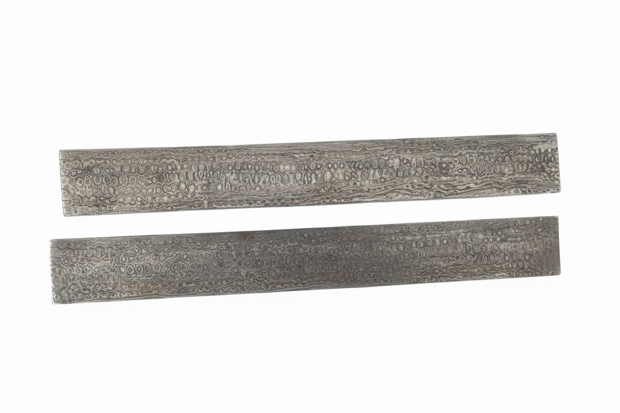 12 Inch Damascus Steel Billet Bar Pair 2 Inch Wide Pattern Welded Bladesmith Stock for Knife Making