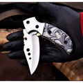Marble Resin Handle Folding Pocket Knife w/ Leather Sheath | JW SteelCrafts