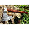 Matching Pair of Hand-Forged Damascus Bearded Axes with Curved Rosewood Handles