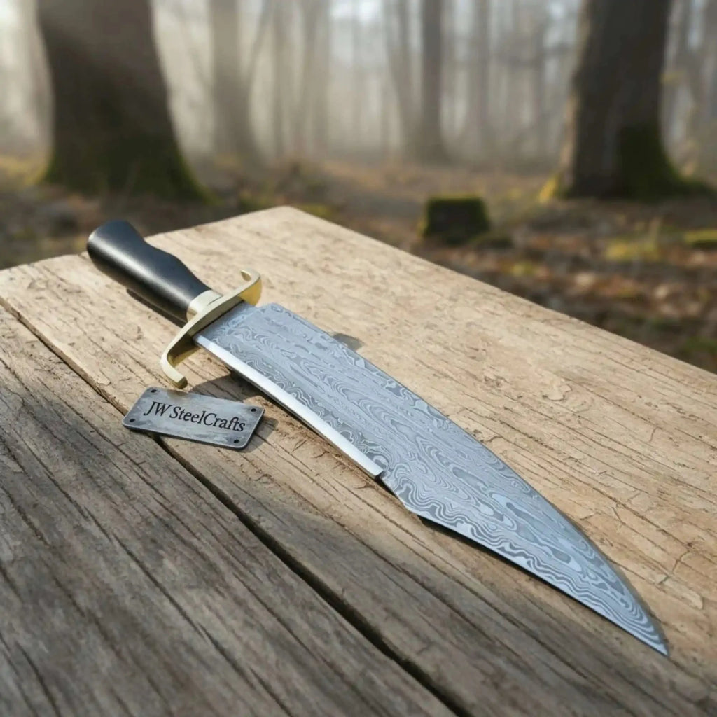 Sheffield Clip Point Bowie Knife Brass Spine Damascus or Polished Blade Exotic Handle