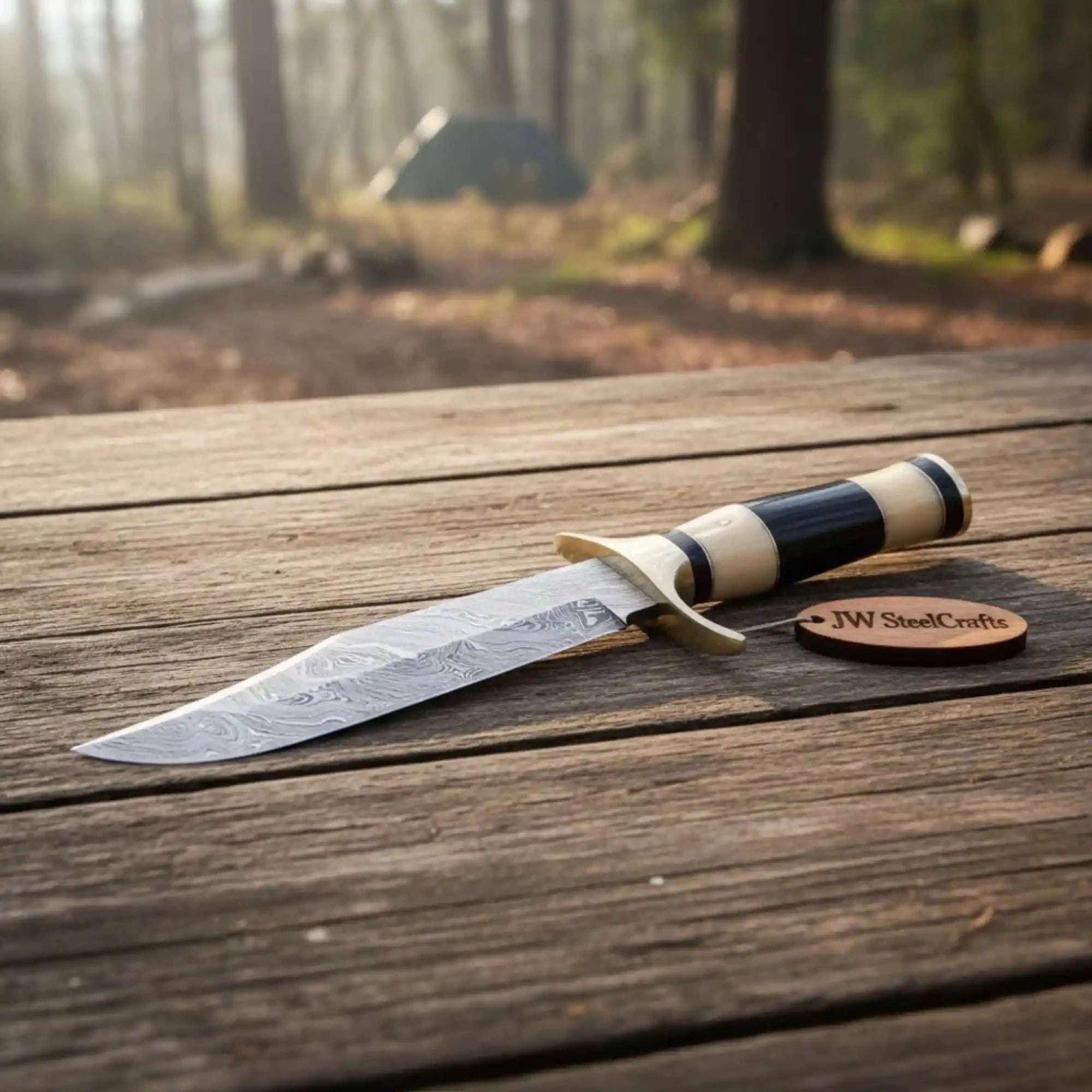 Sheffield Clip Point Bowie Knife Hand Forged Damascus Steel Custom Handmade Bowie JW SteelCrafts