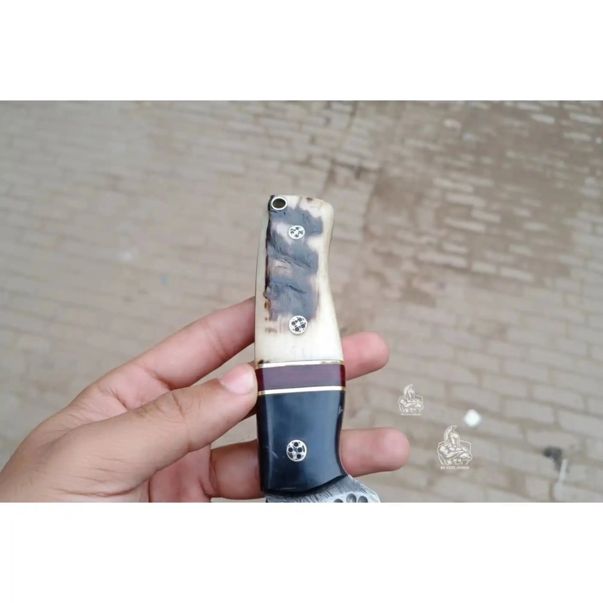 Skinner Knife Damascus Steel Ram Horn Handle 3.5 Inch Blade Hunting Knife