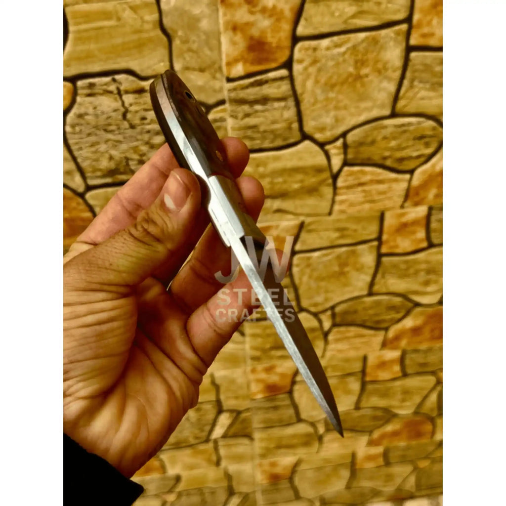 Small Damascus Utility Knife – Rosewood Handle With Leather Sheath