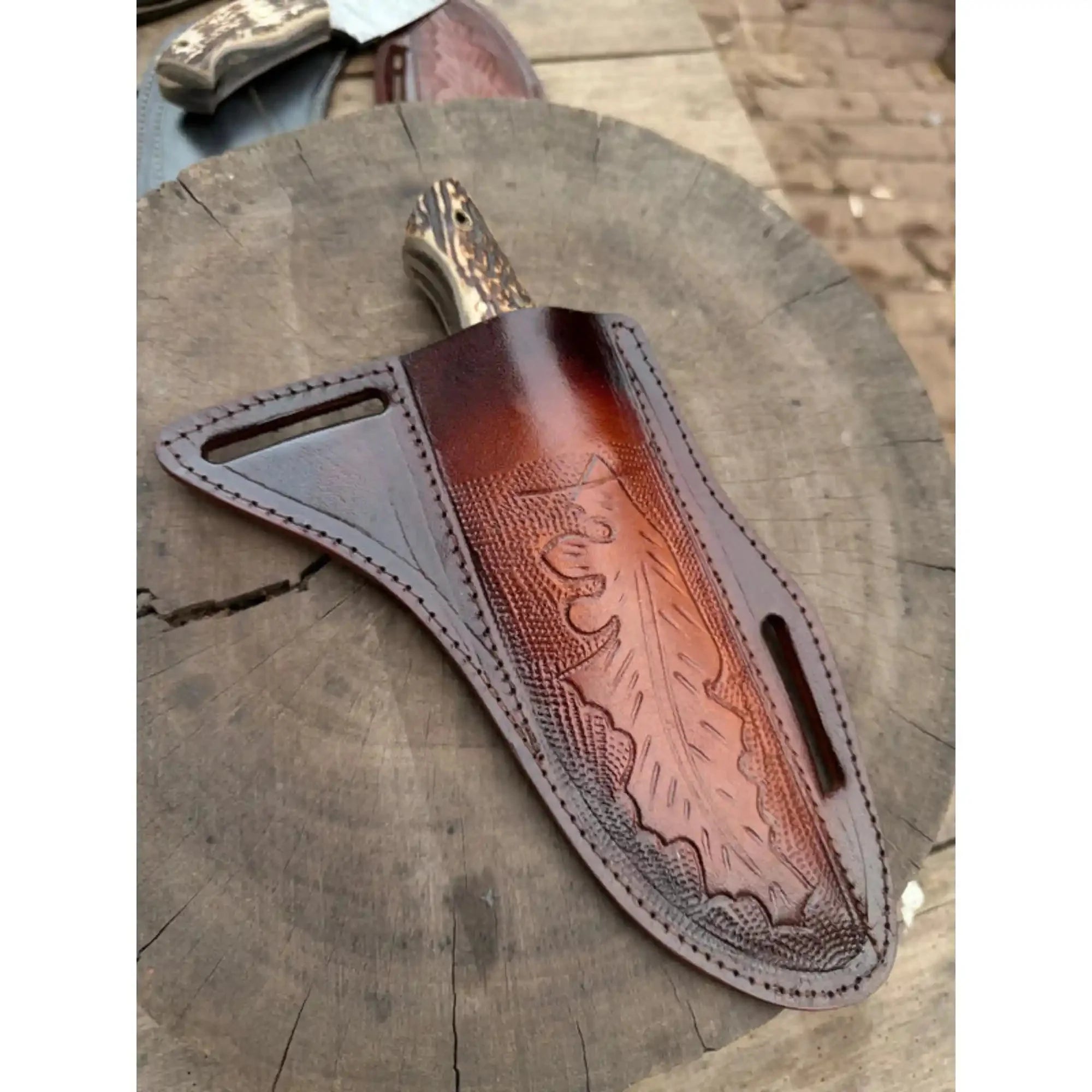 Stag Handle Hunting Knife – Stainless Steel or Damascus Blade | Leather Sheath | JW SteelCrafts