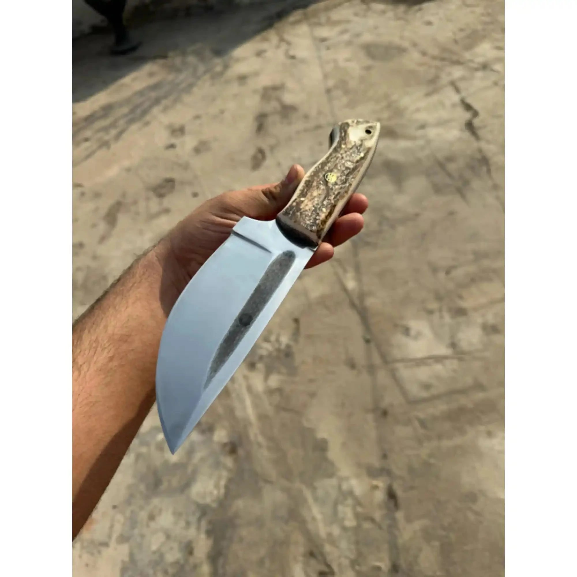 Stag Handle Hunting Knife – Stainless Steel or Damascus Blade | Leather Sheath | JW SteelCrafts