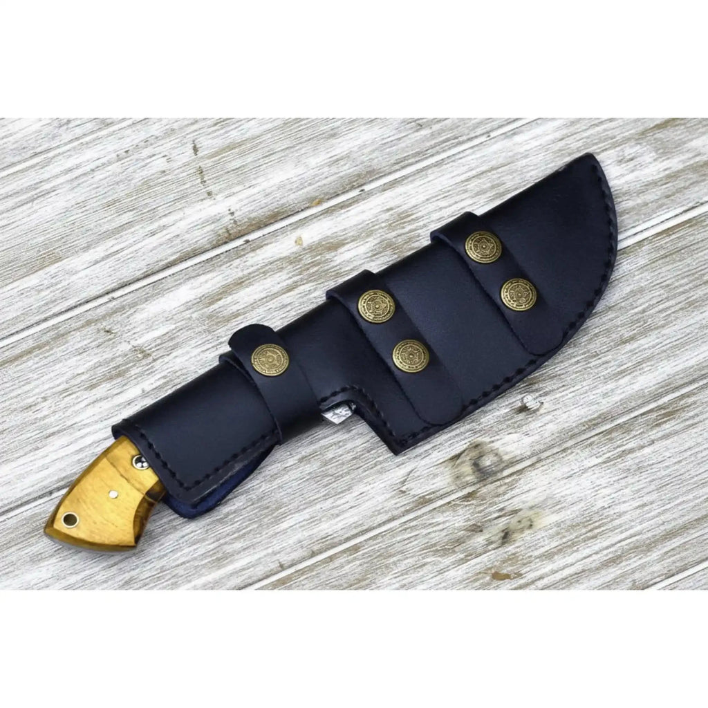 tracker knife Custom, 10", DAMASCUS KNIFE, Damascus steel knife, hunting, exotic Yellow Heart & Walnut wood handle, leather sheath