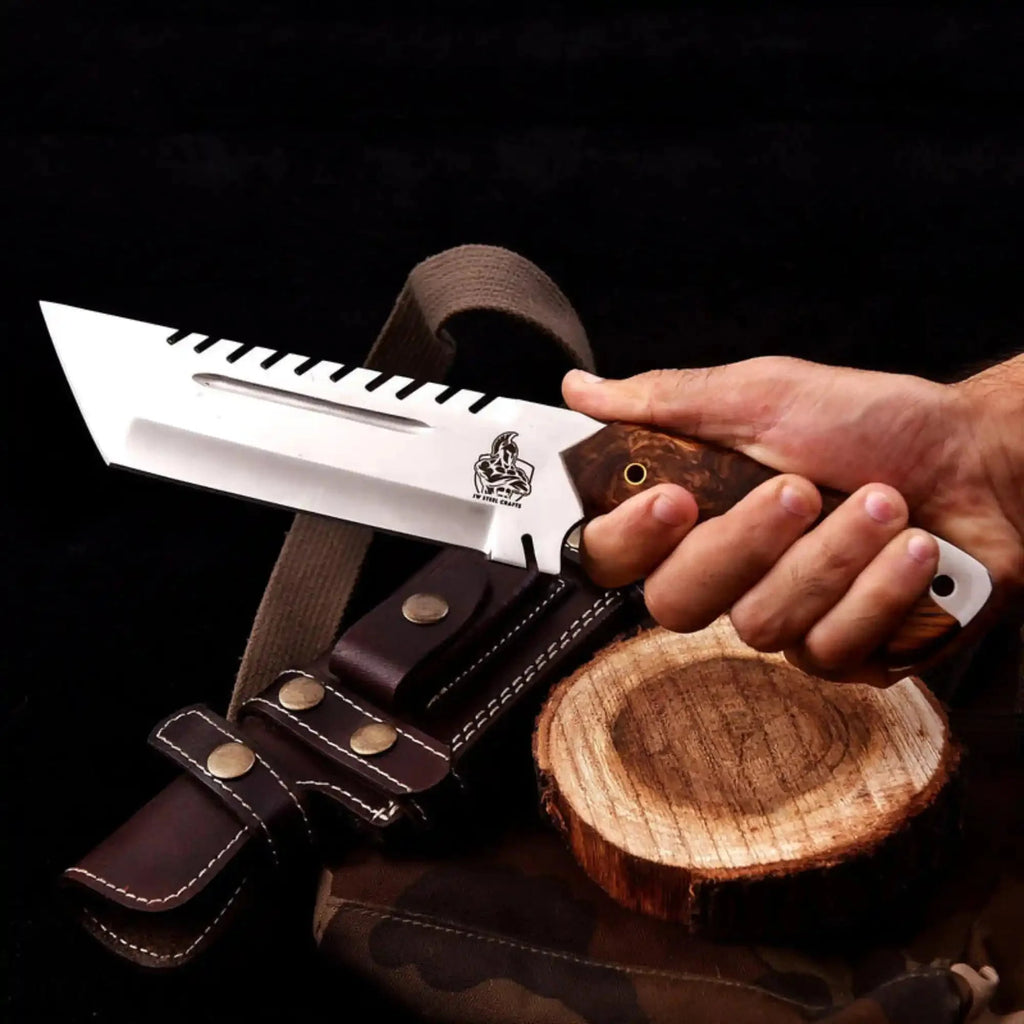 Tracker knife Full Tang Fixed Blade Knife – Stainless Steel Blade & Burl Wood Handle | JW SteelCrafts