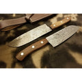 Damascus Hunting Knife Set: Trailing-Point Skinner & Drop-Point Hunter, Full Tang, Wood Handles