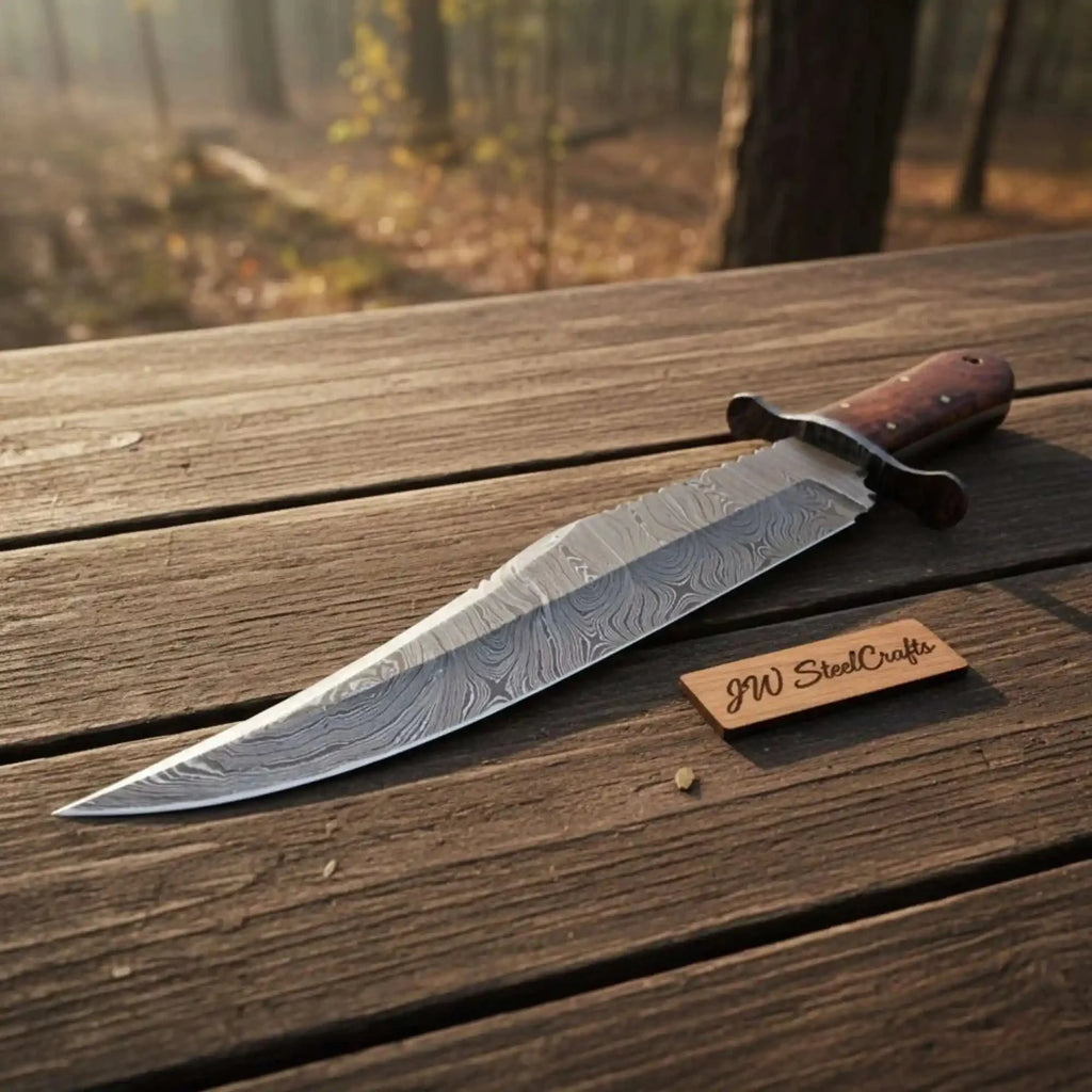 Handmade Victorian Style Bowie Knife with Damascus Steel Blade and Walnut Burl Handle