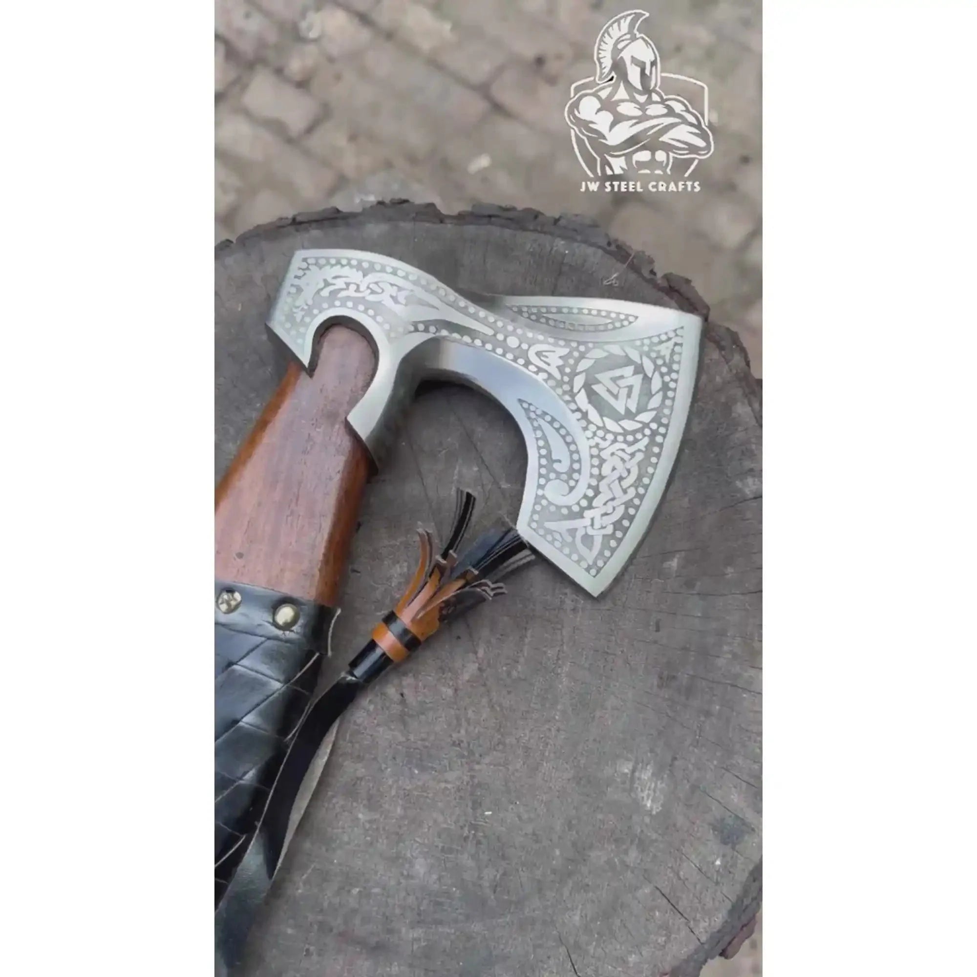 Viking Axe with Leather Wrapped Handle & Engraved Head – JW SteelCrafts