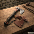 Viking Rune Engraved Bearded Hatchet with Leather Wrapped Handle