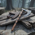 Handmade Damascus Skeggøx Bearded Axe with Leather Wrap and Sheath